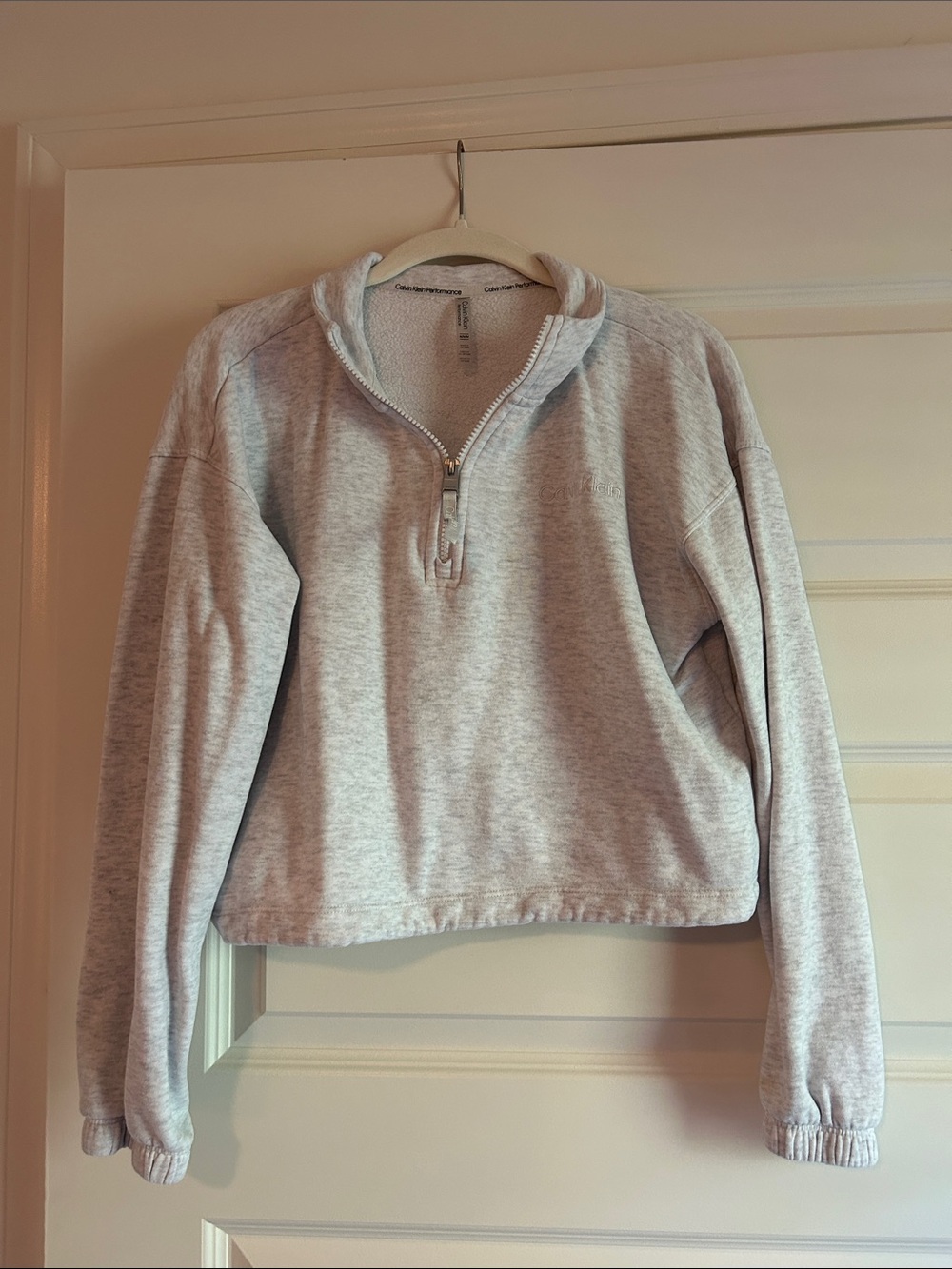 Calvin Klein Light Gray Quarter-Zip Cropped Sweatshirt